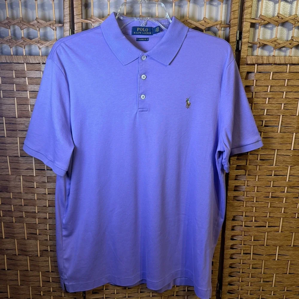 Polo Ralph Lauren Classic Fit Polo Shirt Men's LG Lavender Cotton Short Sleeve